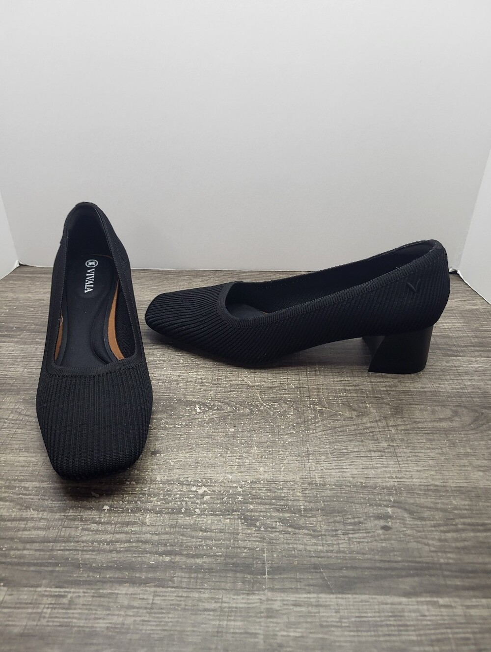 Vivaia Square-Toe Margot Monroe Pumps Womens Size 8 Black Knit Comfort Shoes